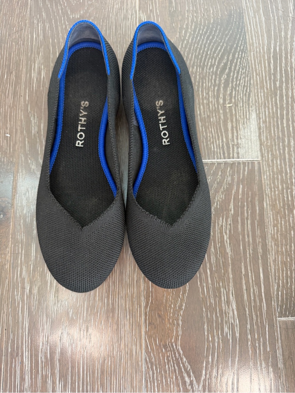 Rothy's Black Ballet Flats with Blue Trim